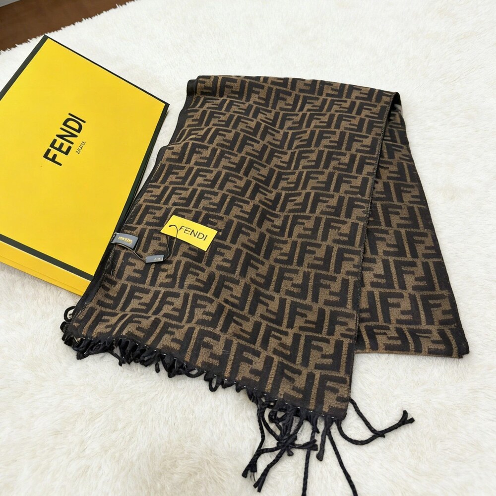 Fendi Dark Brown Fine FF Fringe Scarf - Picture 4 of 4